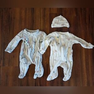 Carter's Gray Floral and Cream Animal Print Baby Footies Set